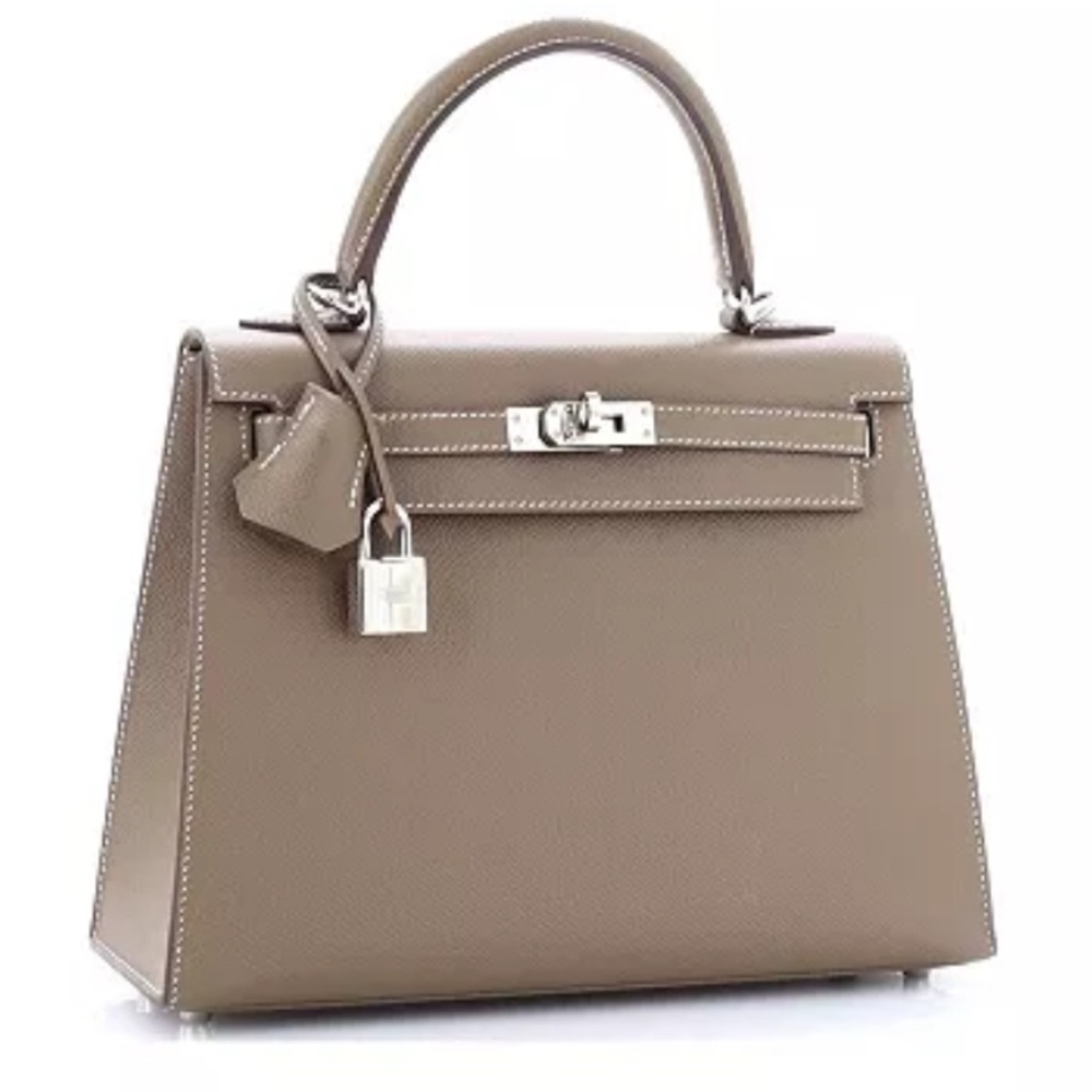 Hermès Kelly 25 Handbag Grey Epsom with Palladium Hardware GUC 100% Authentic - Picture 1 of 10